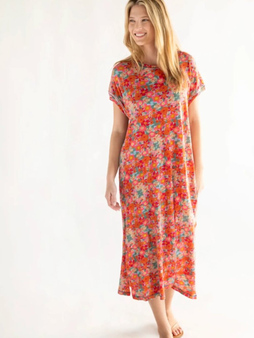 Natural Life Frankie Knit Cotton Tee Midi Dress Shift Oversized Boho Cottagecore